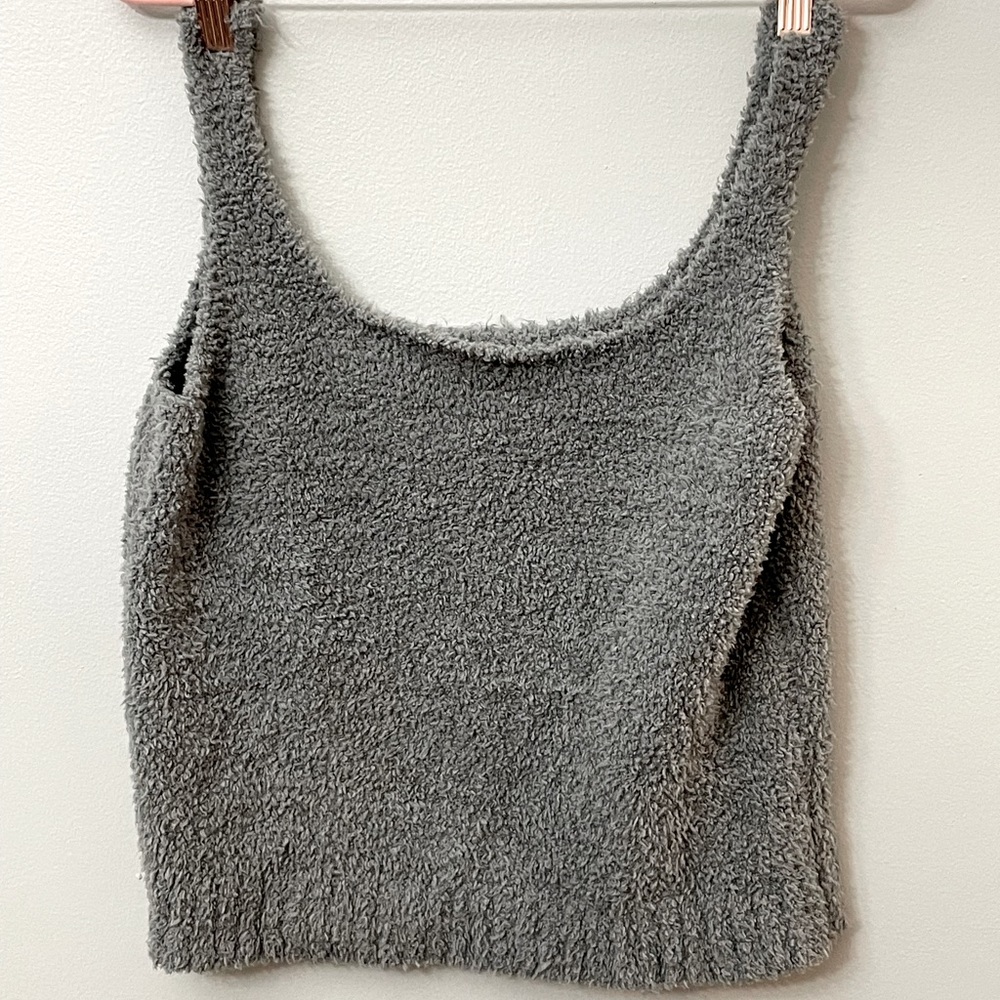Skims Cozy Gray Fuzzy Tank - Soft & Snug Essential